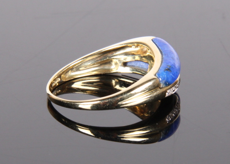 14 K Gold Lapis Lazuli and Diamond Ring