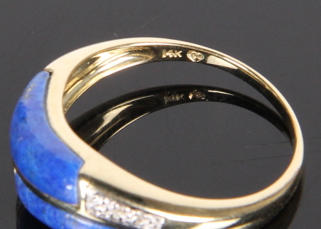 14 K Gold Lapis Lazuli and Diamond Ring