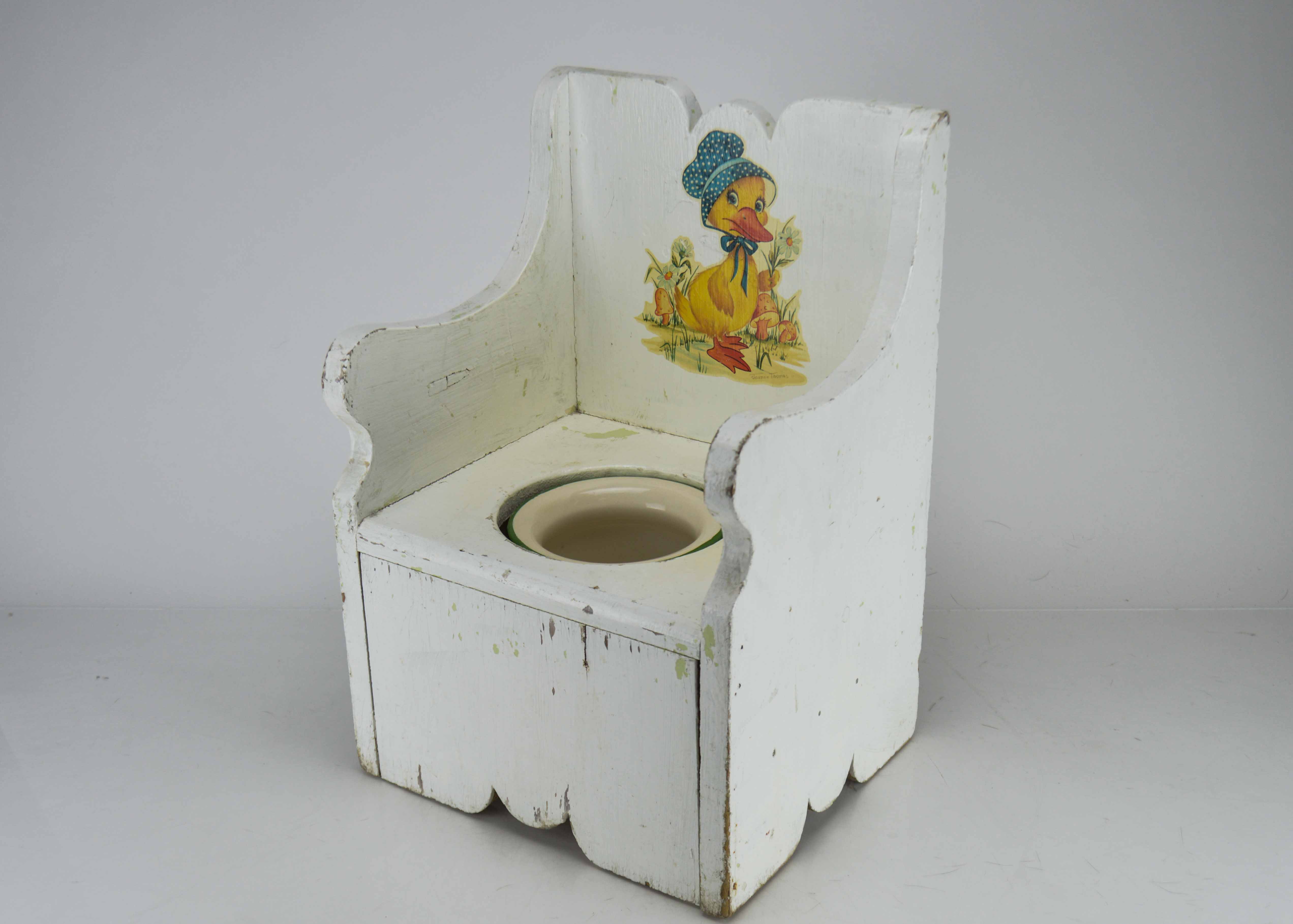Vintage Handmade Potty Chair With Granite Potty