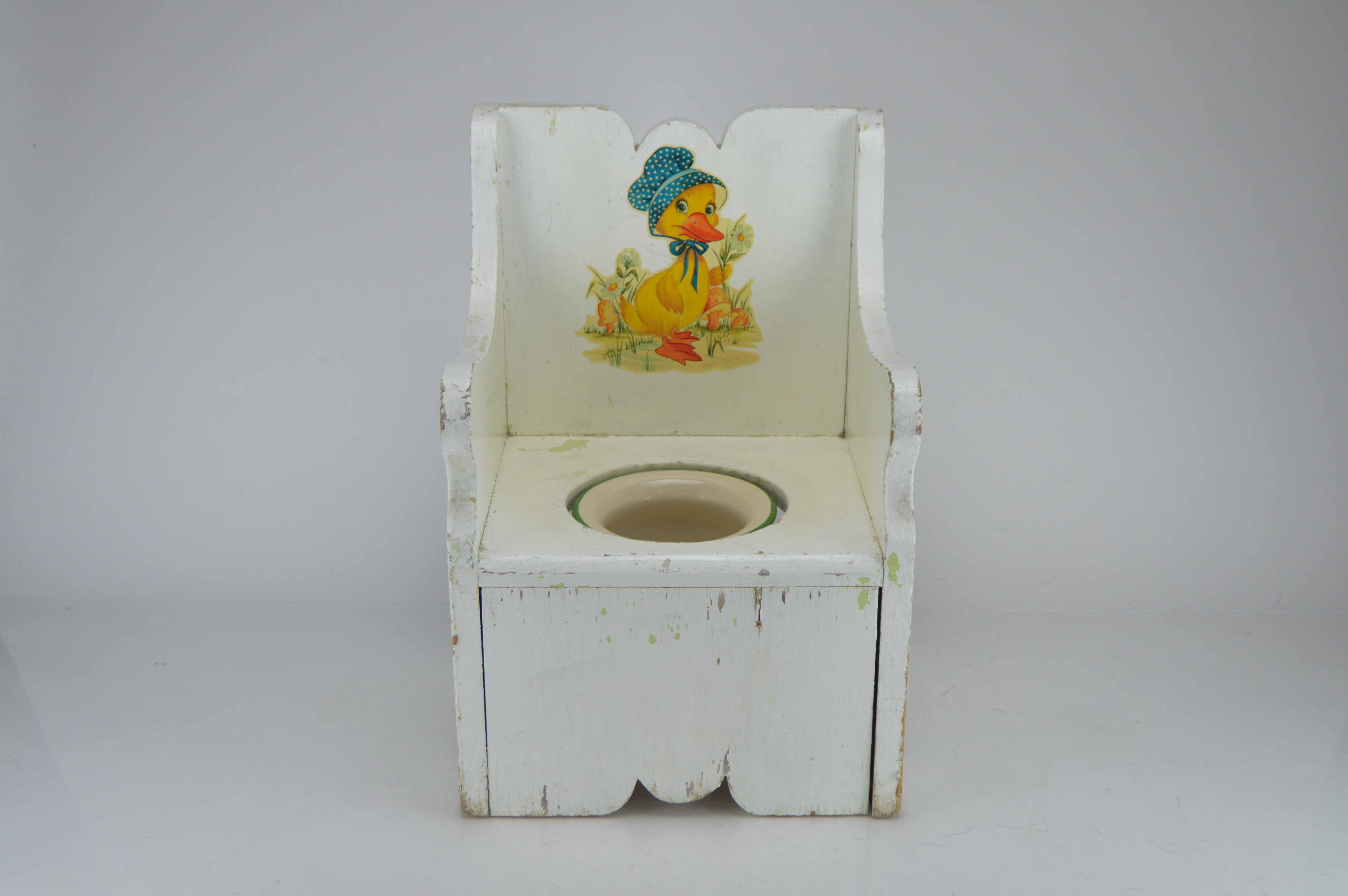 Vintage Handmade Potty Chair With Granite Potty