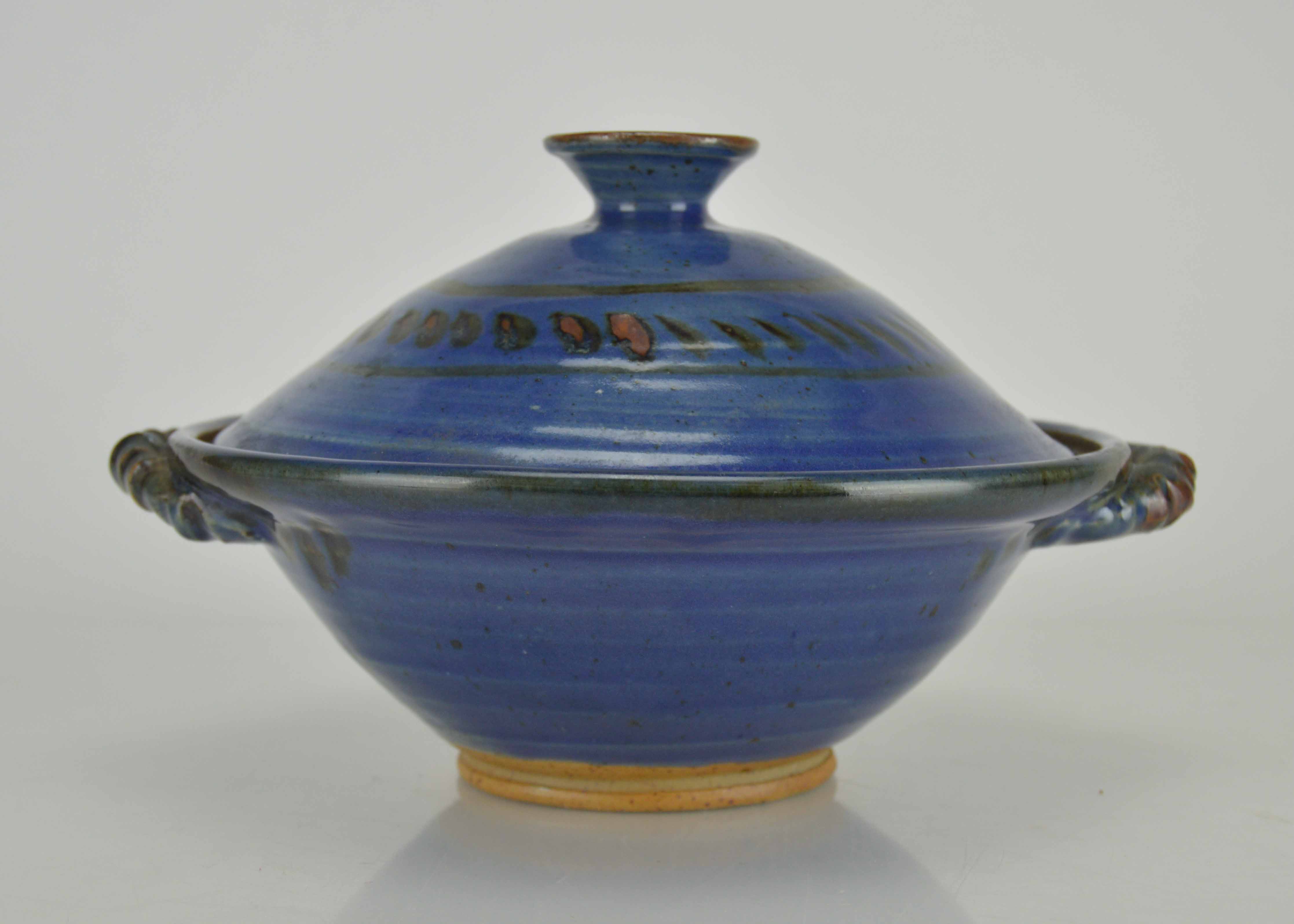 Glazed Blue Ceramic Bowl With Lid