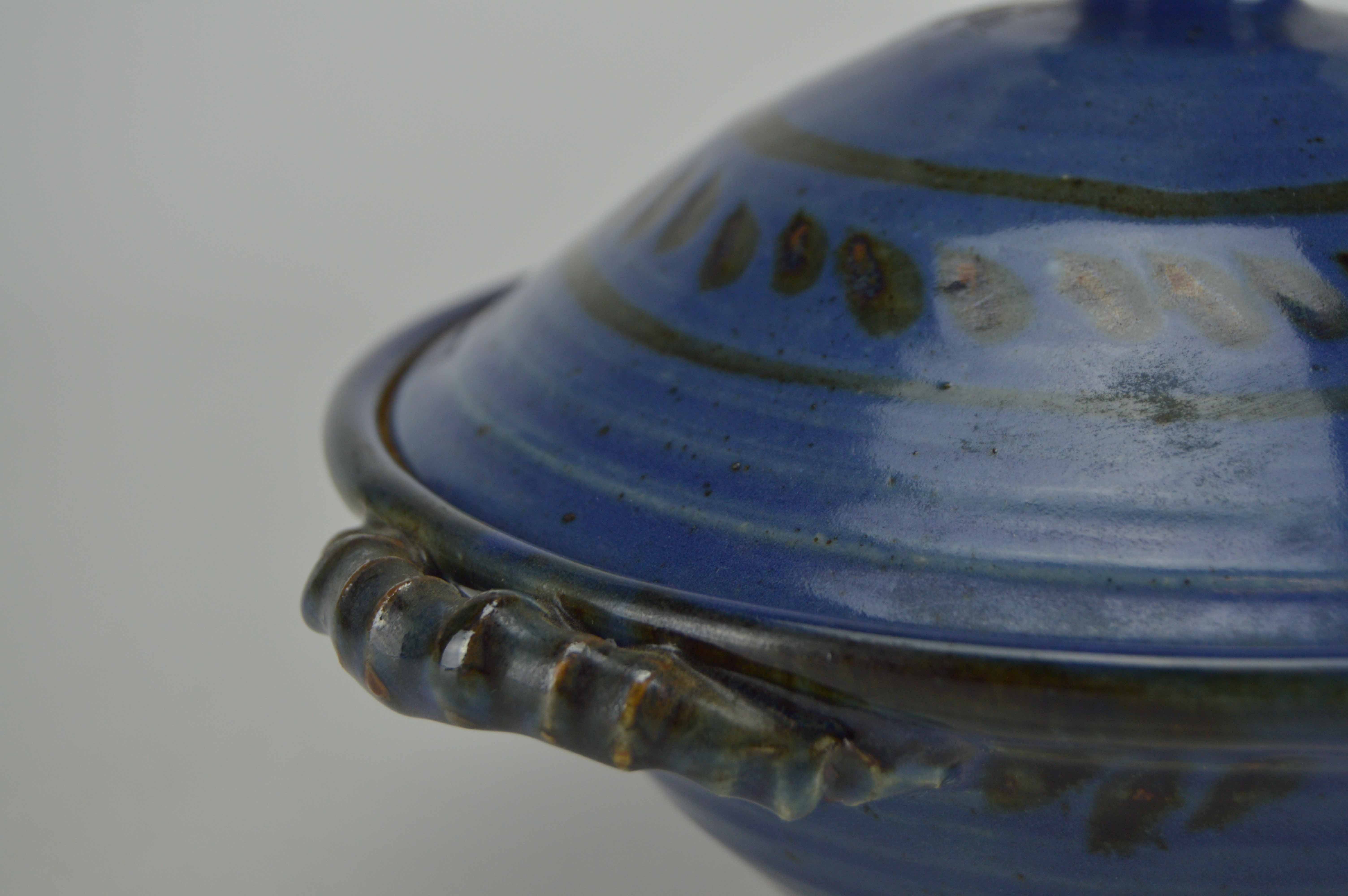 Glazed Blue Ceramic Bowl With Lid