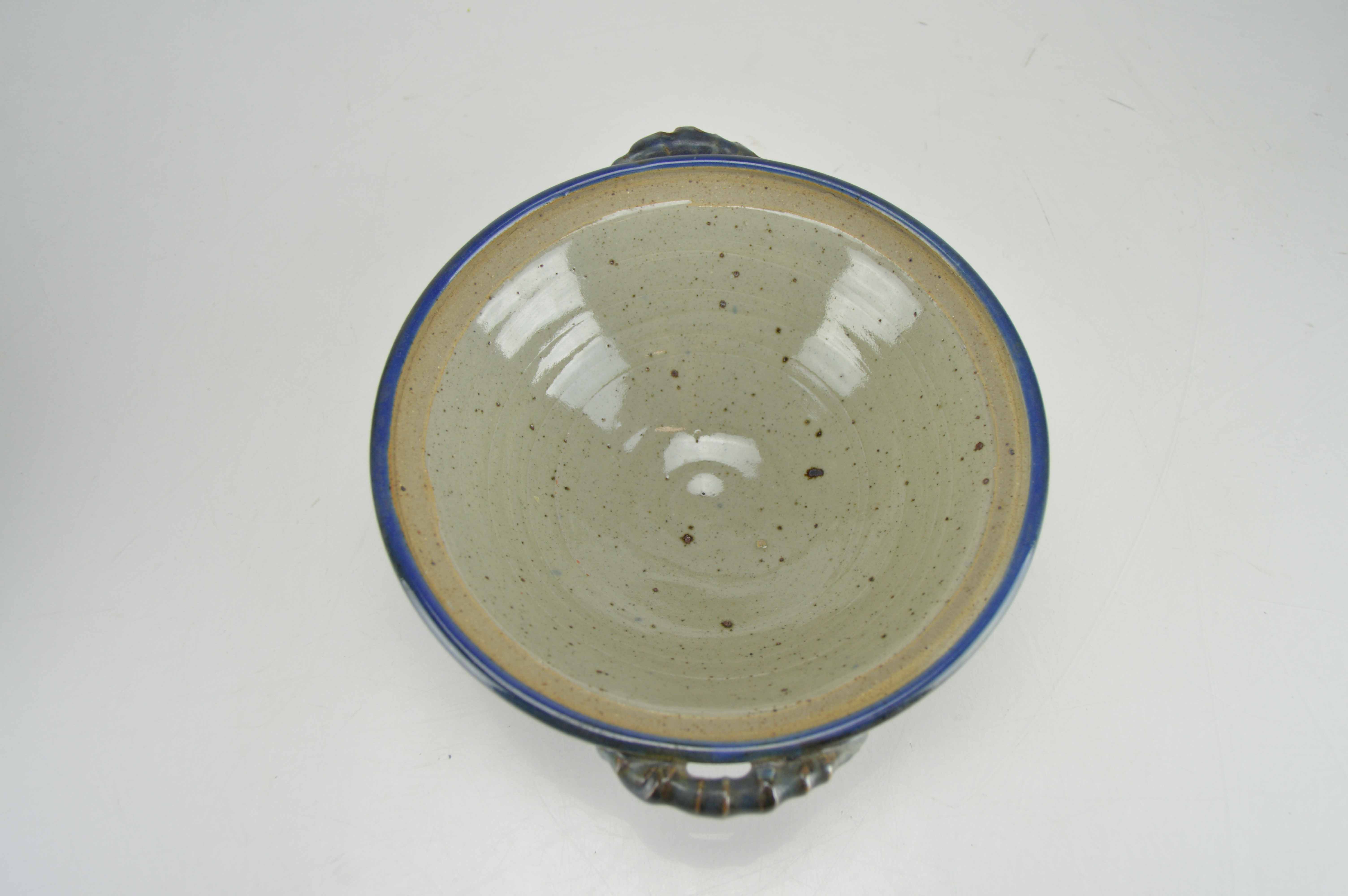 Glazed Blue Ceramic Bowl With Lid