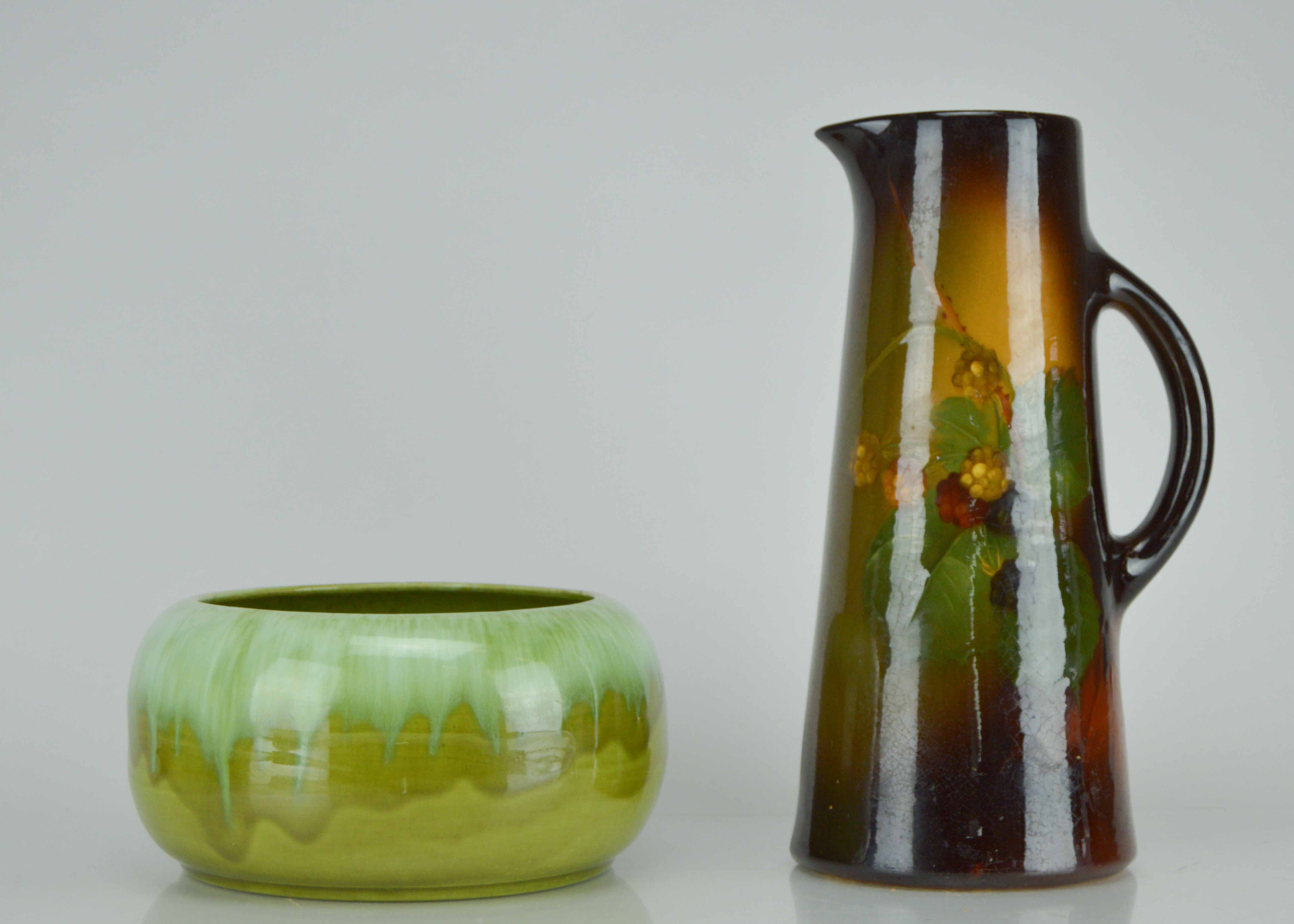 Antique Weller Ceramic Pitcher and Vintage Jenkins Ceramics Bowl