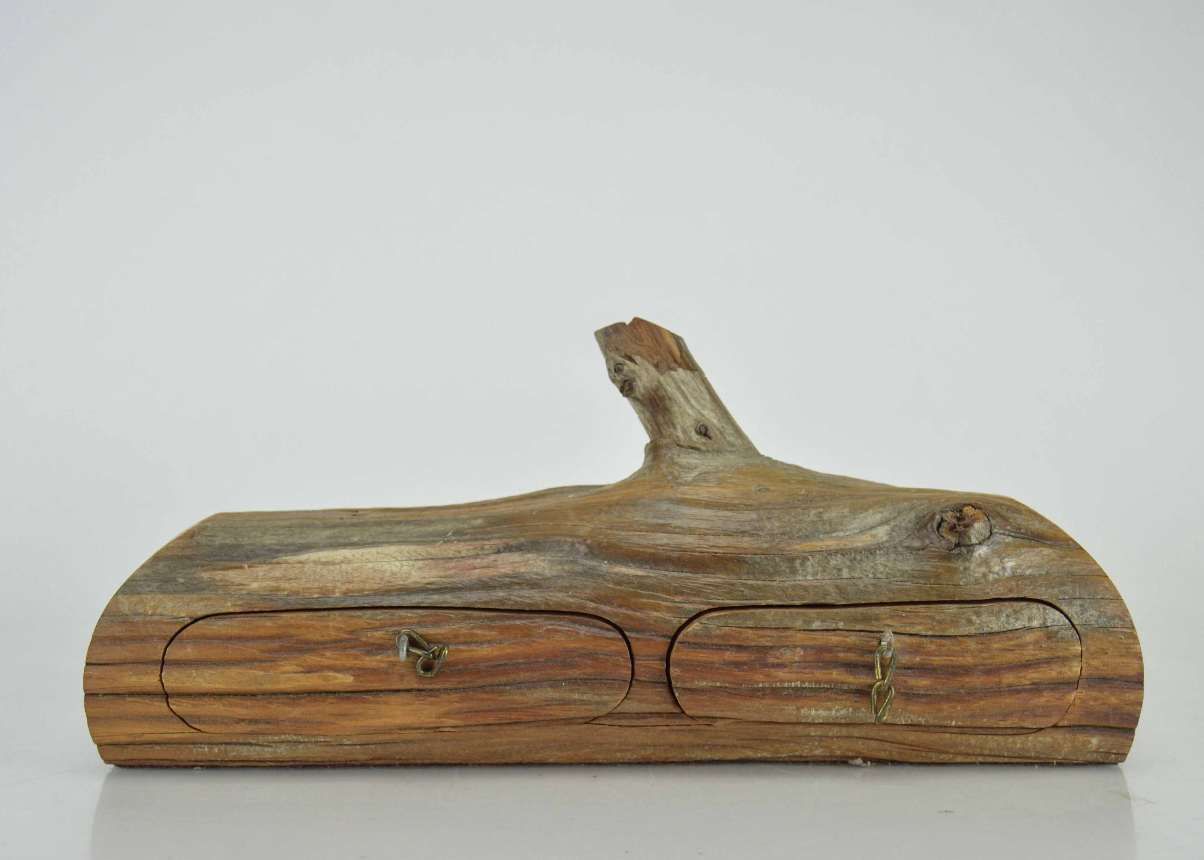 Unique Carved Tree Limb Two Drawer Jewelry Box