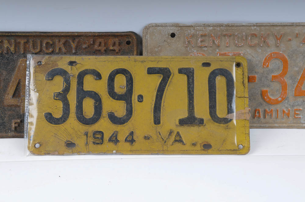 Five 1940s License Plates