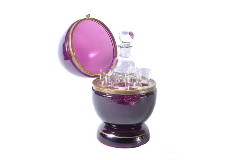Antique Czech Style Egg Shaped Decanter Set