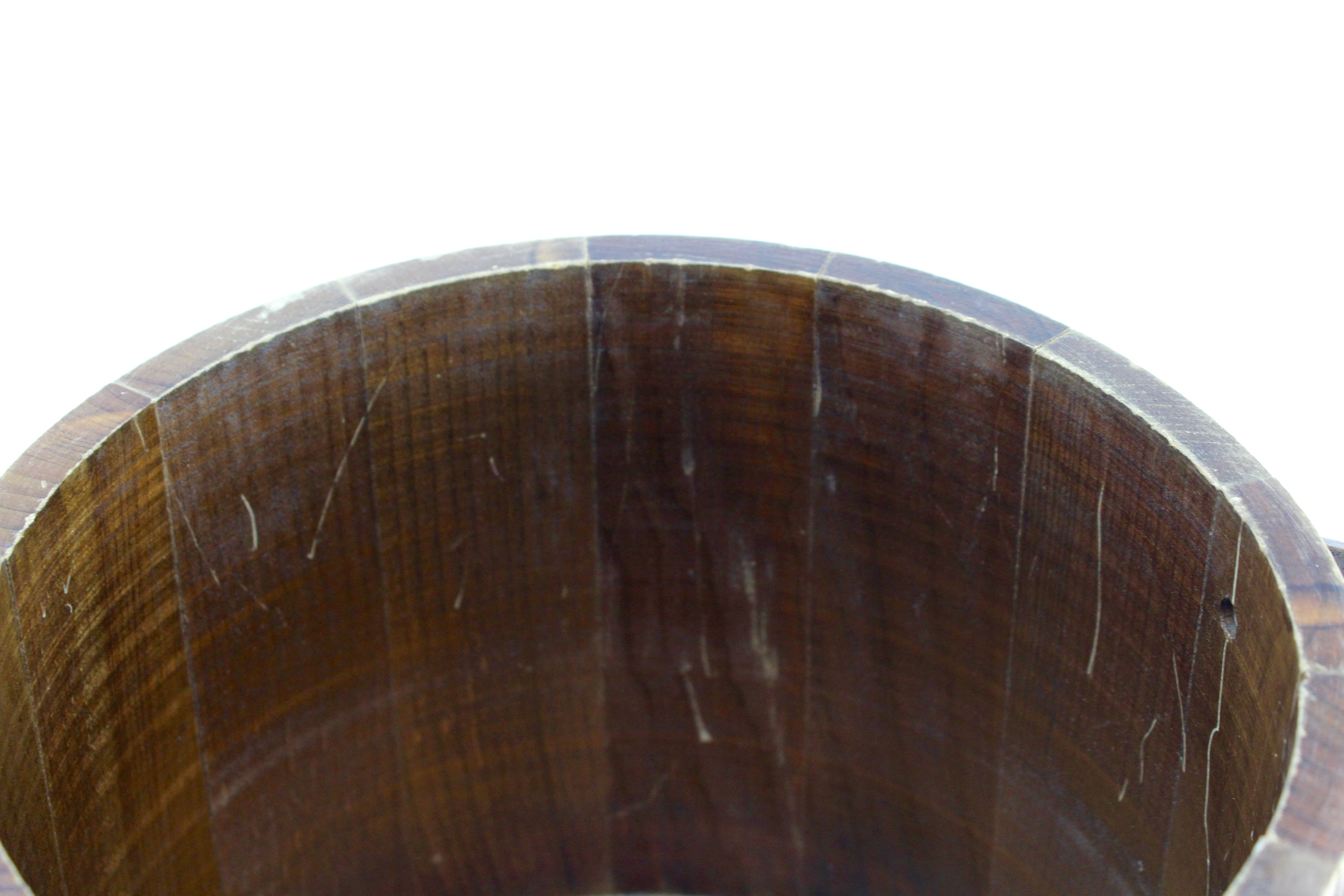 Primitive Round Wooden Ice Bucket With Lid And Handle