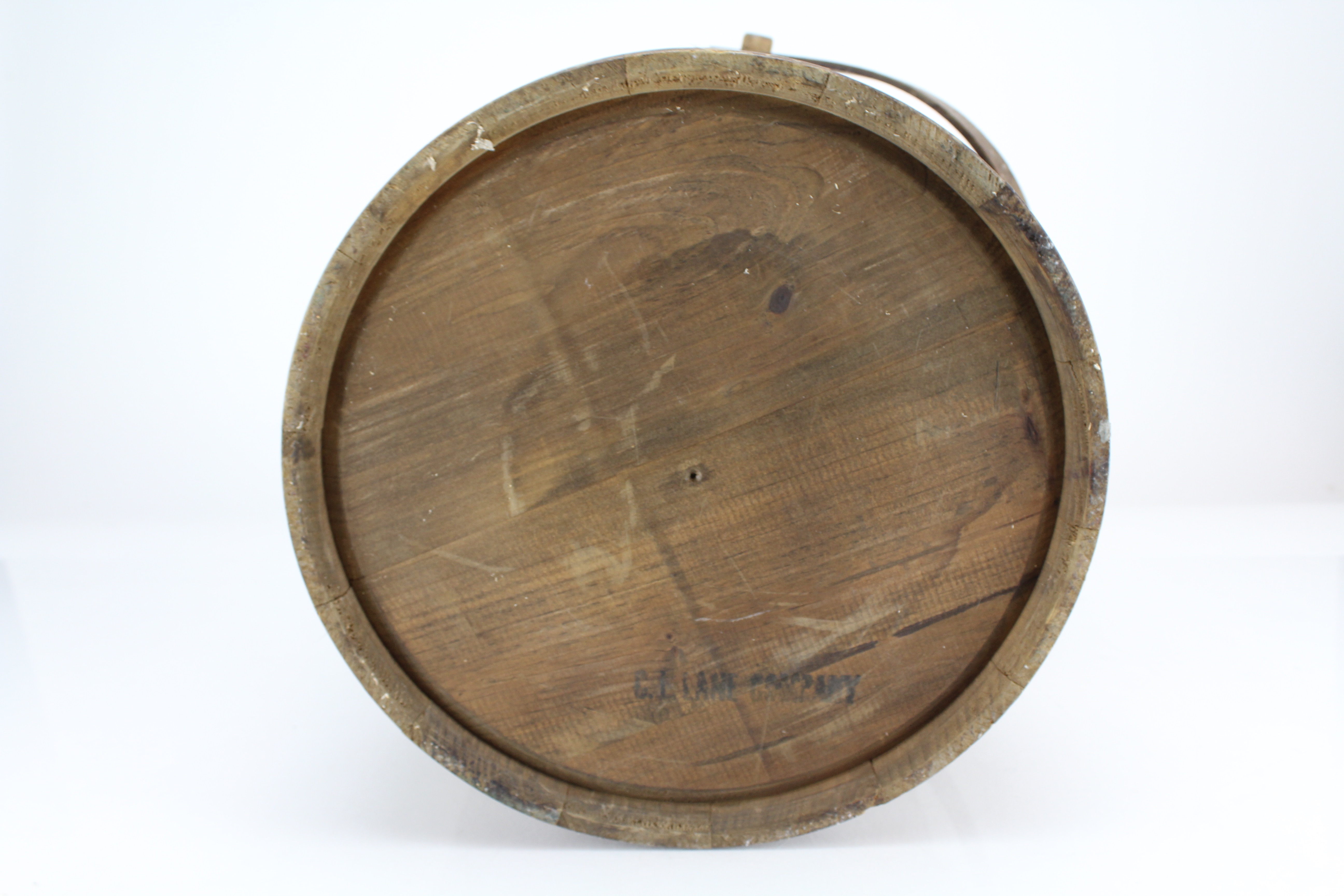 Primitive Round Wooden Ice Bucket With Lid And Handle