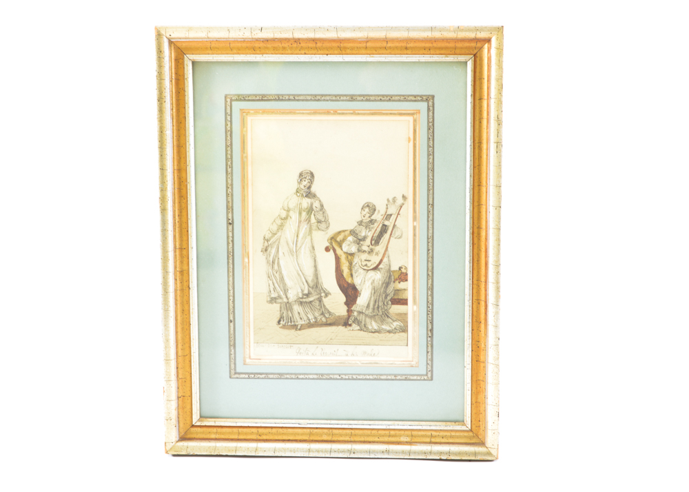 Hand-Colored Engraving of Two Ladies