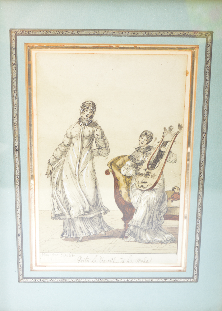 Hand-Colored Engraving of Two Ladies