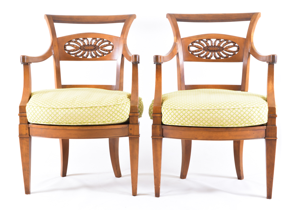 Pair of Pierced-Back Wooden Armchairs