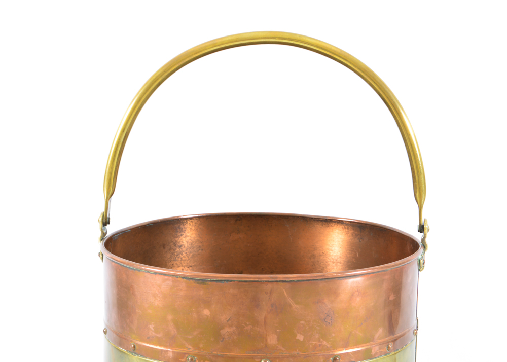 Large Riveted Copper and Brass Bucket