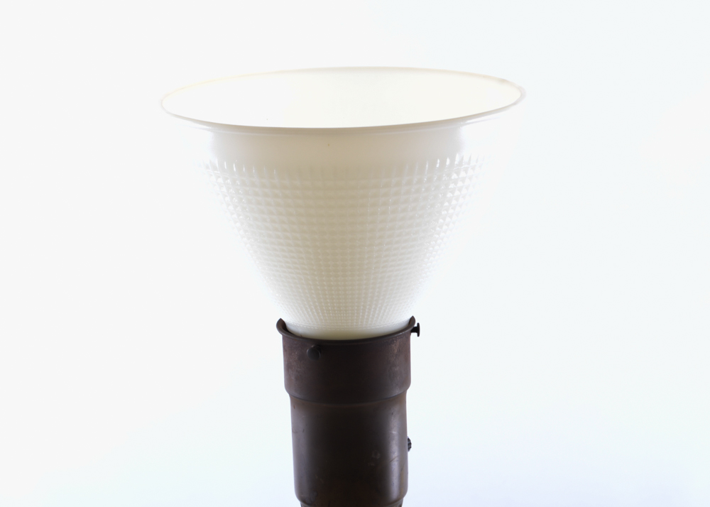 Adjustable Torchiere with Waffle Pattern Milk Glass Shade