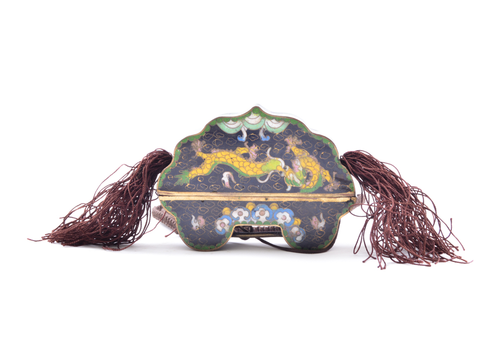Enameled Metal Chinese Dragon Purse with Decorative Plate