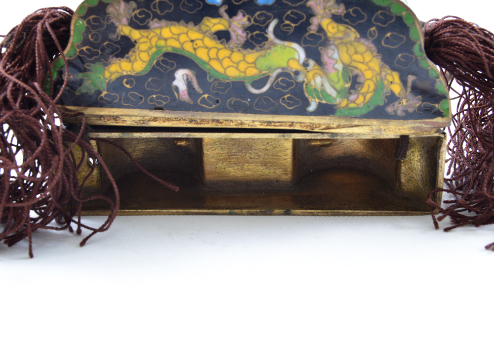 Enameled Metal Chinese Dragon Purse with Decorative Plate