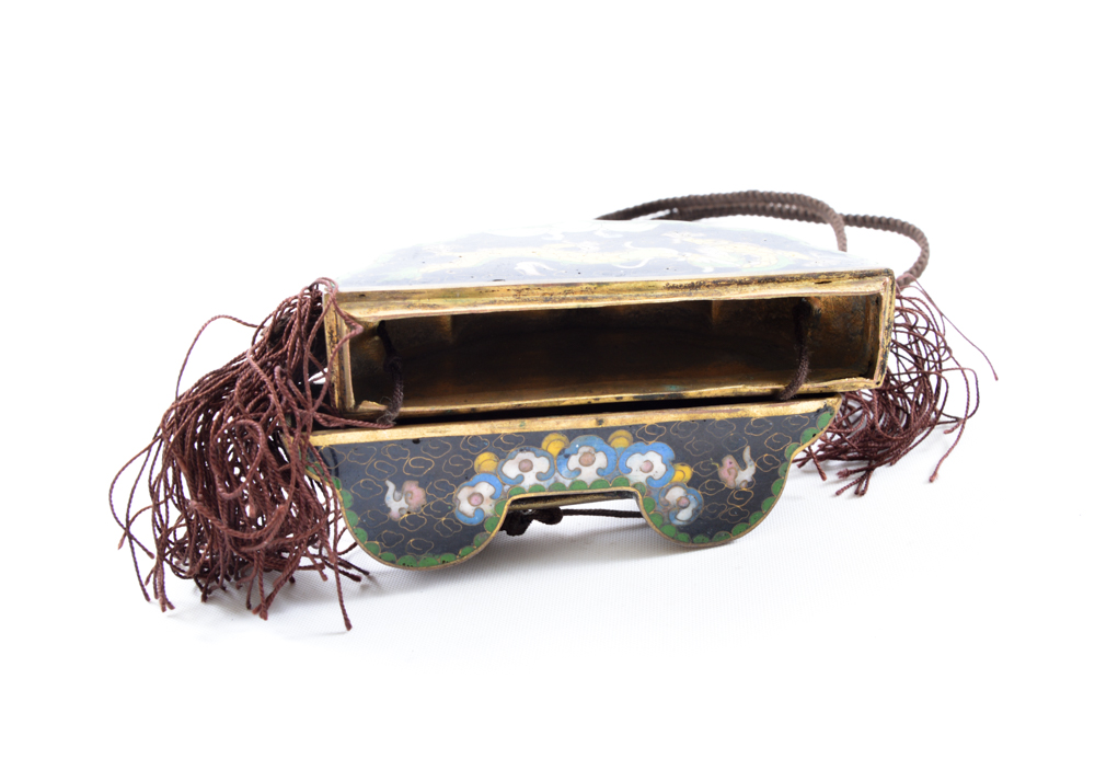 Enameled Metal Chinese Dragon Purse with Decorative Plate