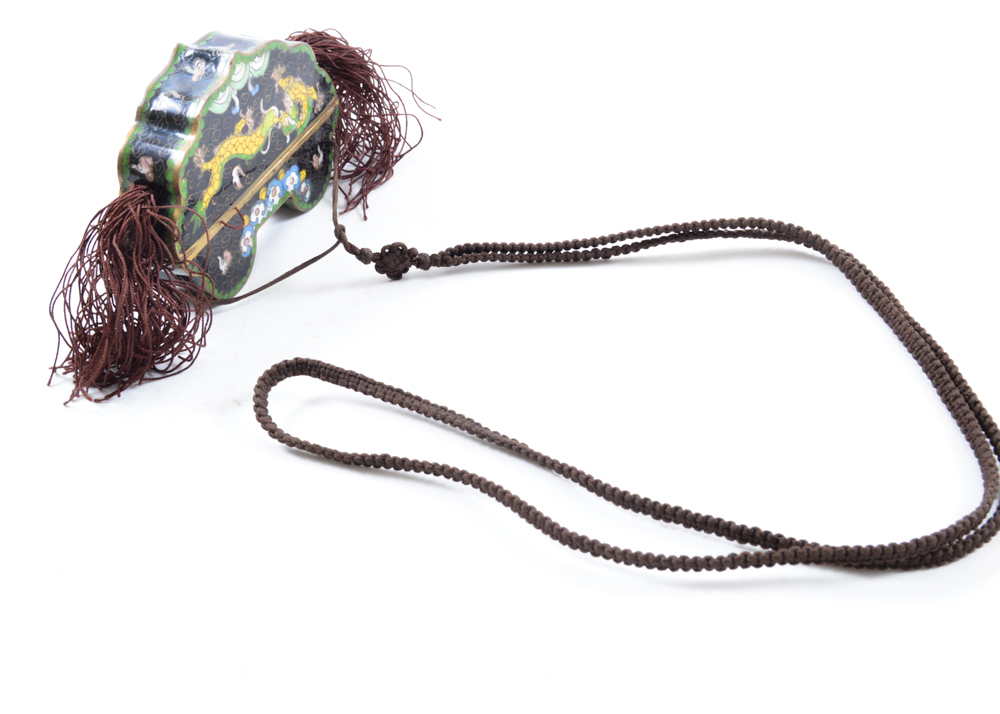 Enameled Metal Chinese Dragon Purse with Decorative Plate