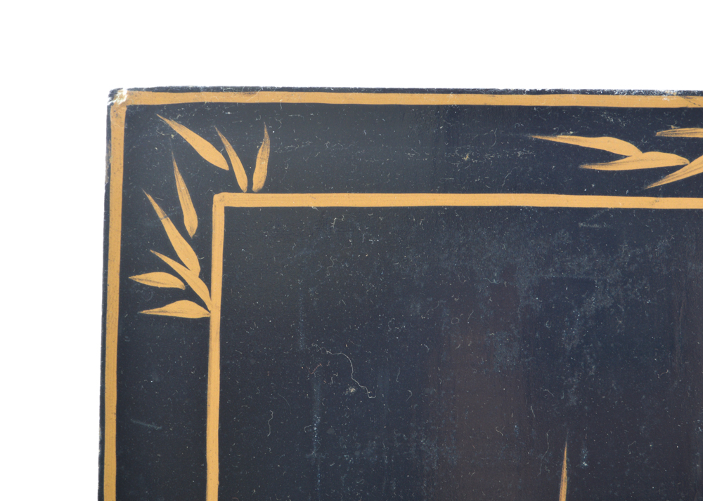 Two Black Lacquered Asian Panels with Decorative Shell Inlays