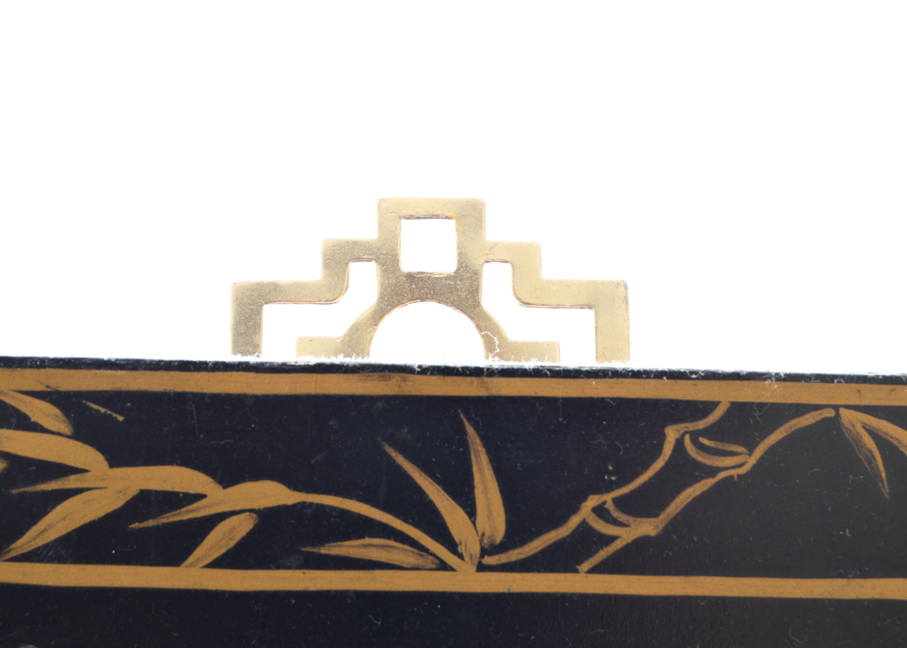 Two Black Lacquered Asian Panels with Decorative Shell Inlays