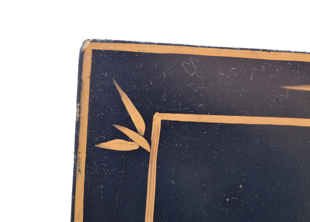 Two Black Lacquered Asian Panels with Decorative Shell Inlays