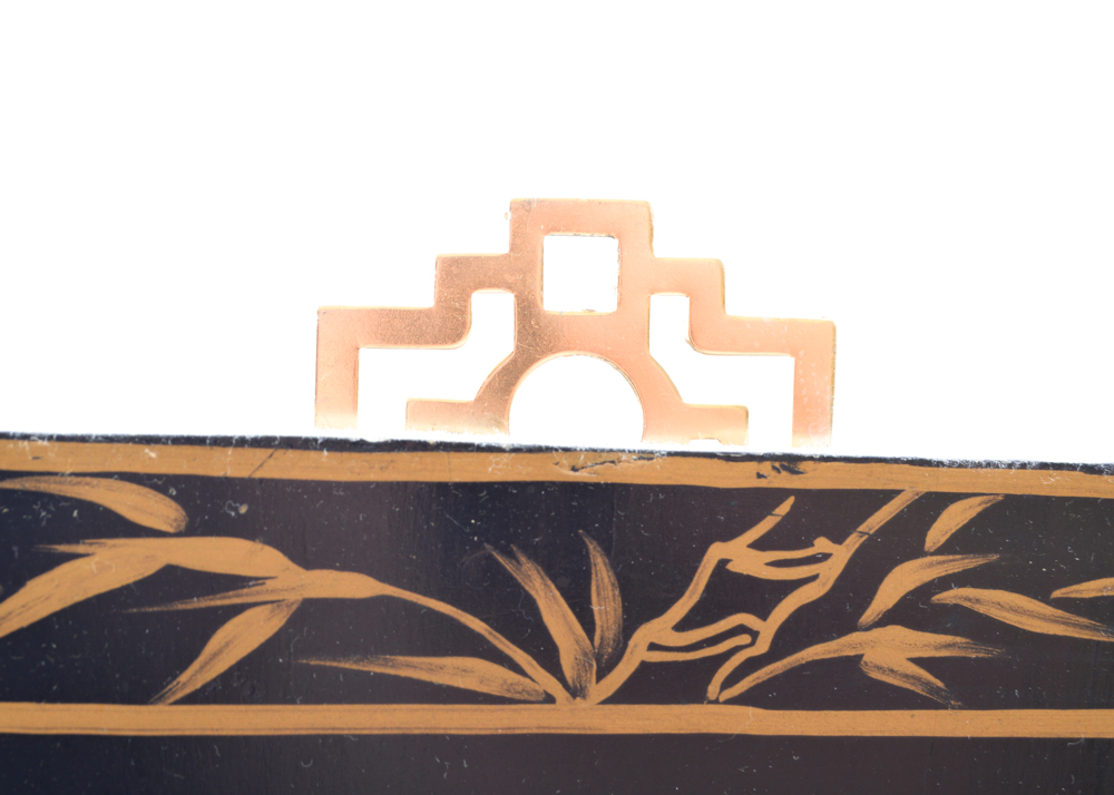 Two Black Lacquered Asian Panels with Decorative Shell Inlays