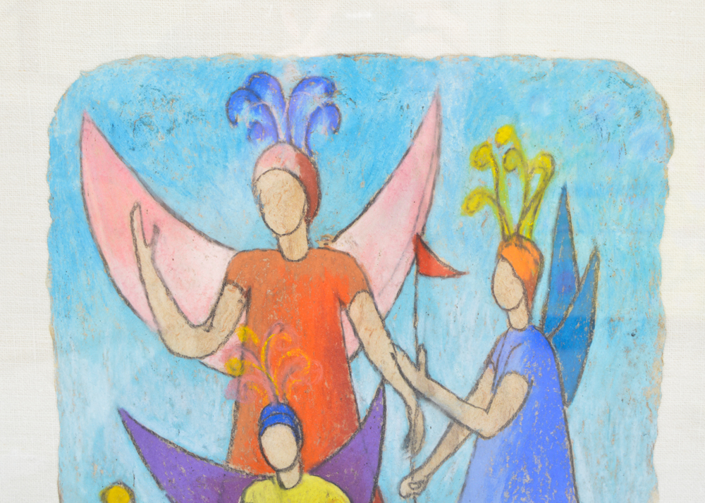 Signed Oil Pastel on Paper of Fairies by Valetta