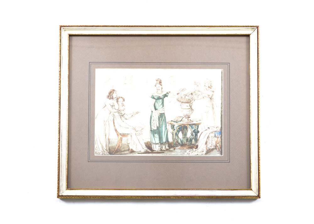 Hand-Colored Pencil and Ink Drawing of Le Bon Genre No. No. 94