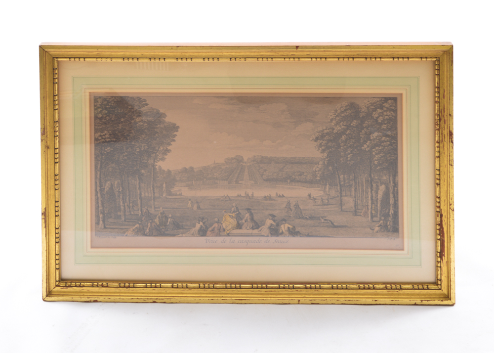 Hand-Tinted Steel Plate Etching of Fountain by Jacques Rigaud