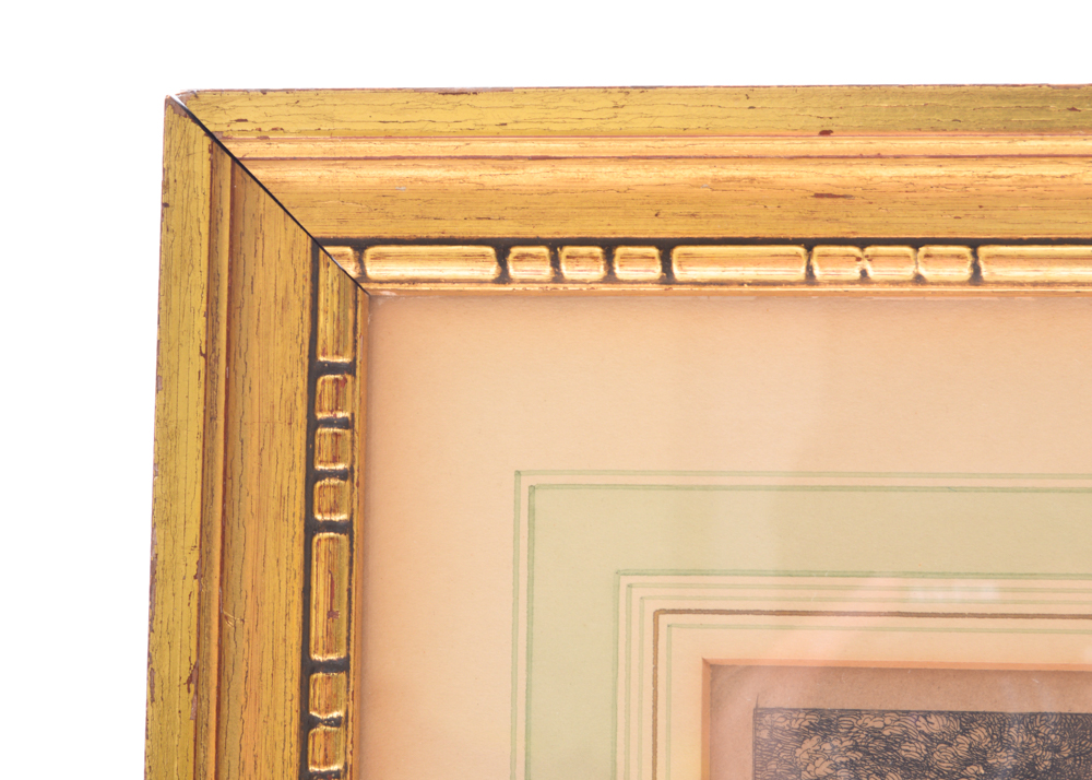 Hand-Tinted Steel Plate Etching of Fountain by Jacques Rigaud