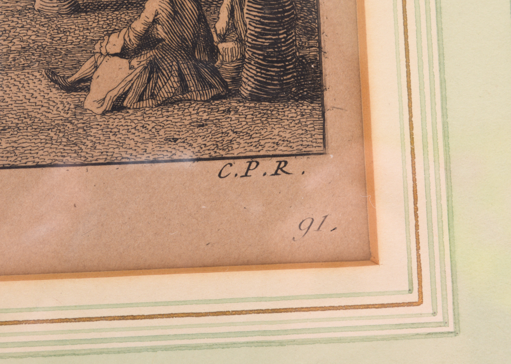 Hand-Tinted Steel Plate Etching of Fountain by Jacques Rigaud