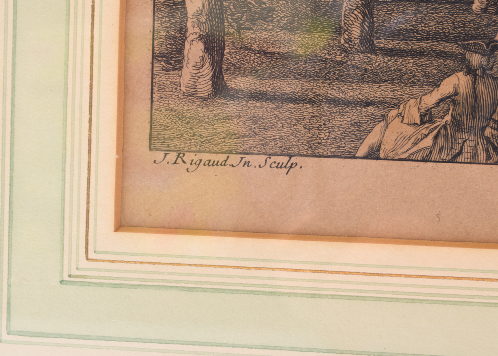 Hand-Tinted Steel Plate Etching of Fountain by Jacques Rigaud