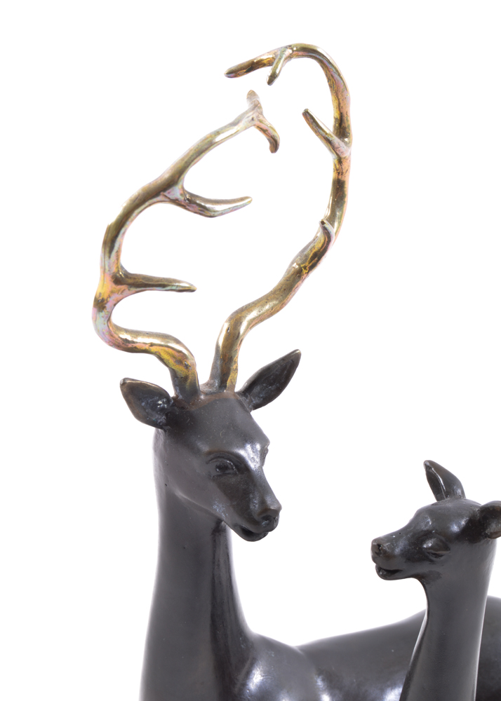 Brass Signed and Numbered Stag and Doe Statuette
