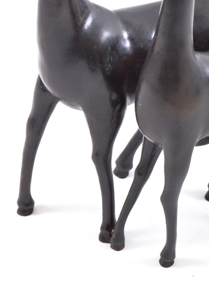 Brass Signed and Numbered Stag and Doe Statuette