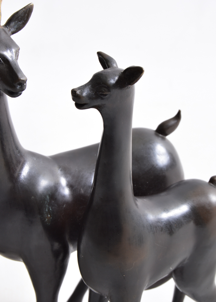 Brass Signed and Numbered Stag and Doe Statuette