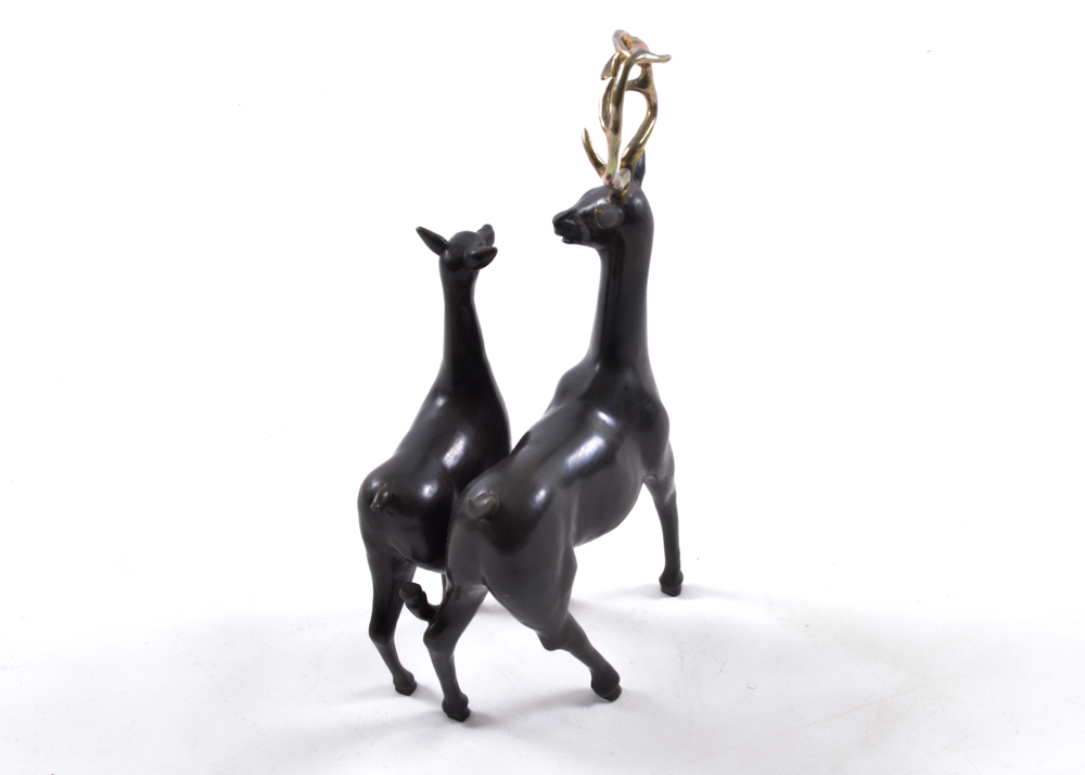 Brass Signed and Numbered Stag and Doe Statuette