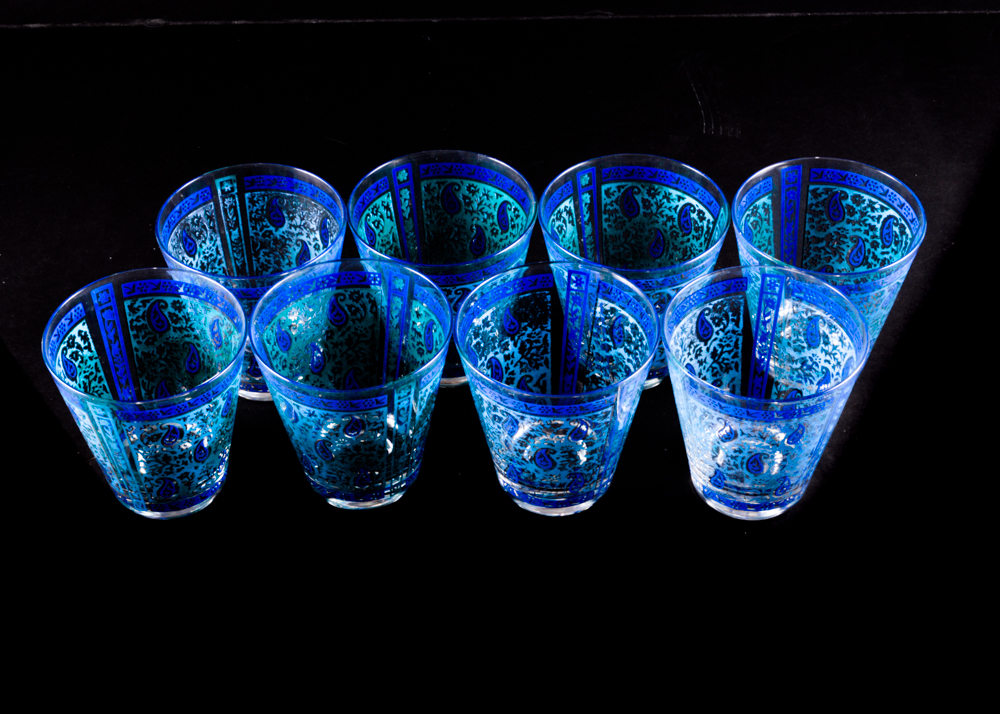 Georges Briard Blue Paisely Rocks Glasses