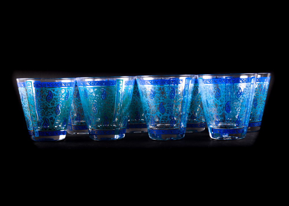 Georges Briard Blue Paisely Rocks Glasses