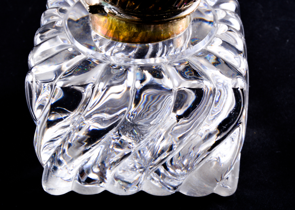 Perfume Bottle with Three Shot Glasses with Sterling Overlay