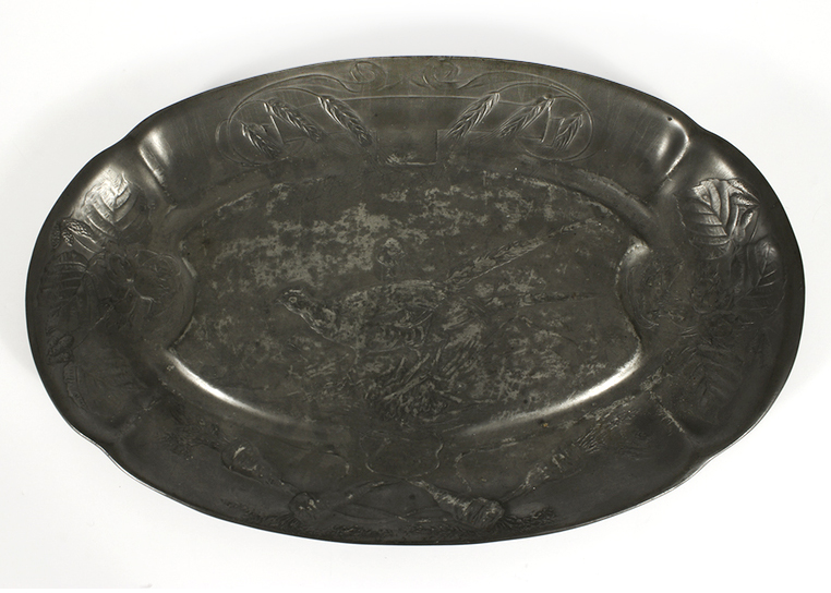 Antique Kayserzinn Pewter Pheasants Platter