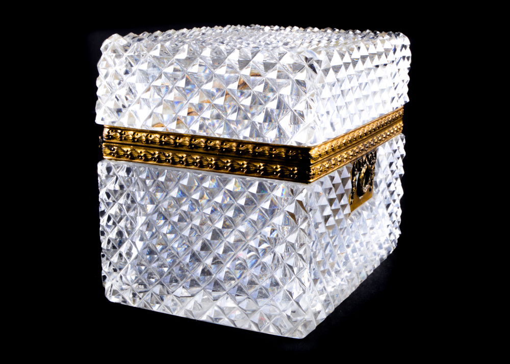 Two Decorative Brass, Crystal and Malachite Vanity Boxes