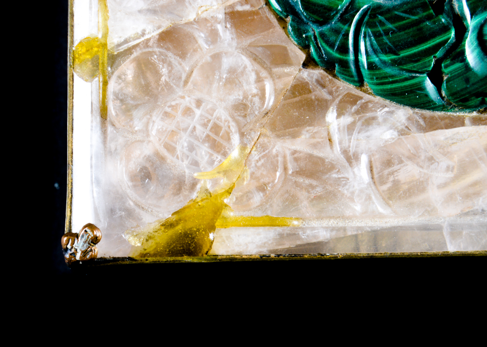 Two Decorative Brass, Crystal and Malachite Vanity Boxes