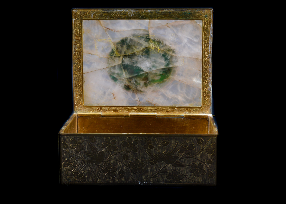 Two Decorative Brass, Crystal and Malachite Vanity Boxes