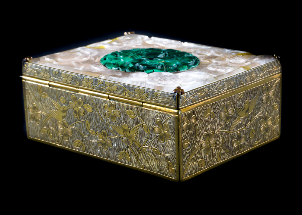 Two Decorative Brass, Crystal and Malachite Vanity Boxes