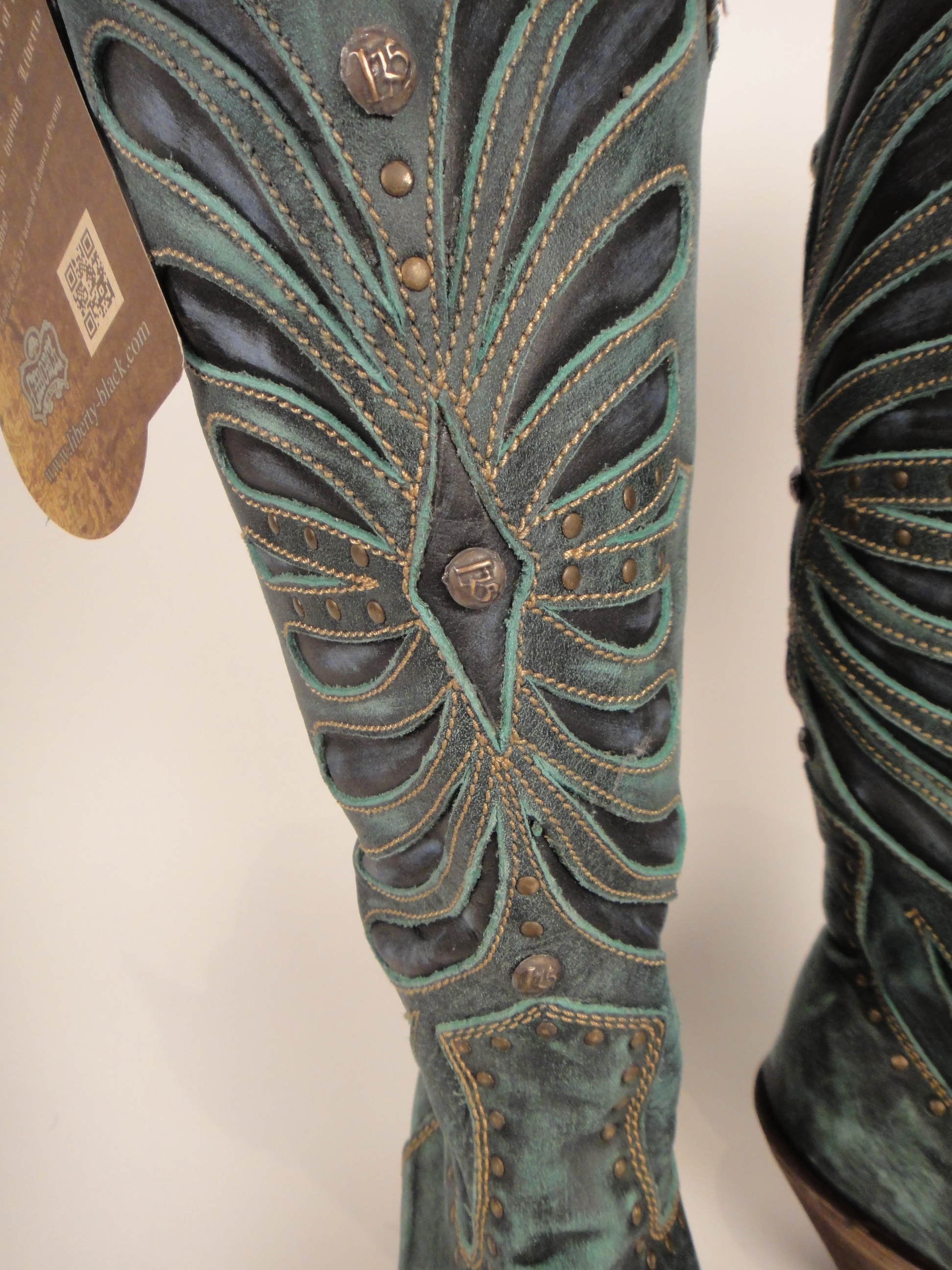 Women's Liberty Black Destressed Turquoise, Black Inlay Boots