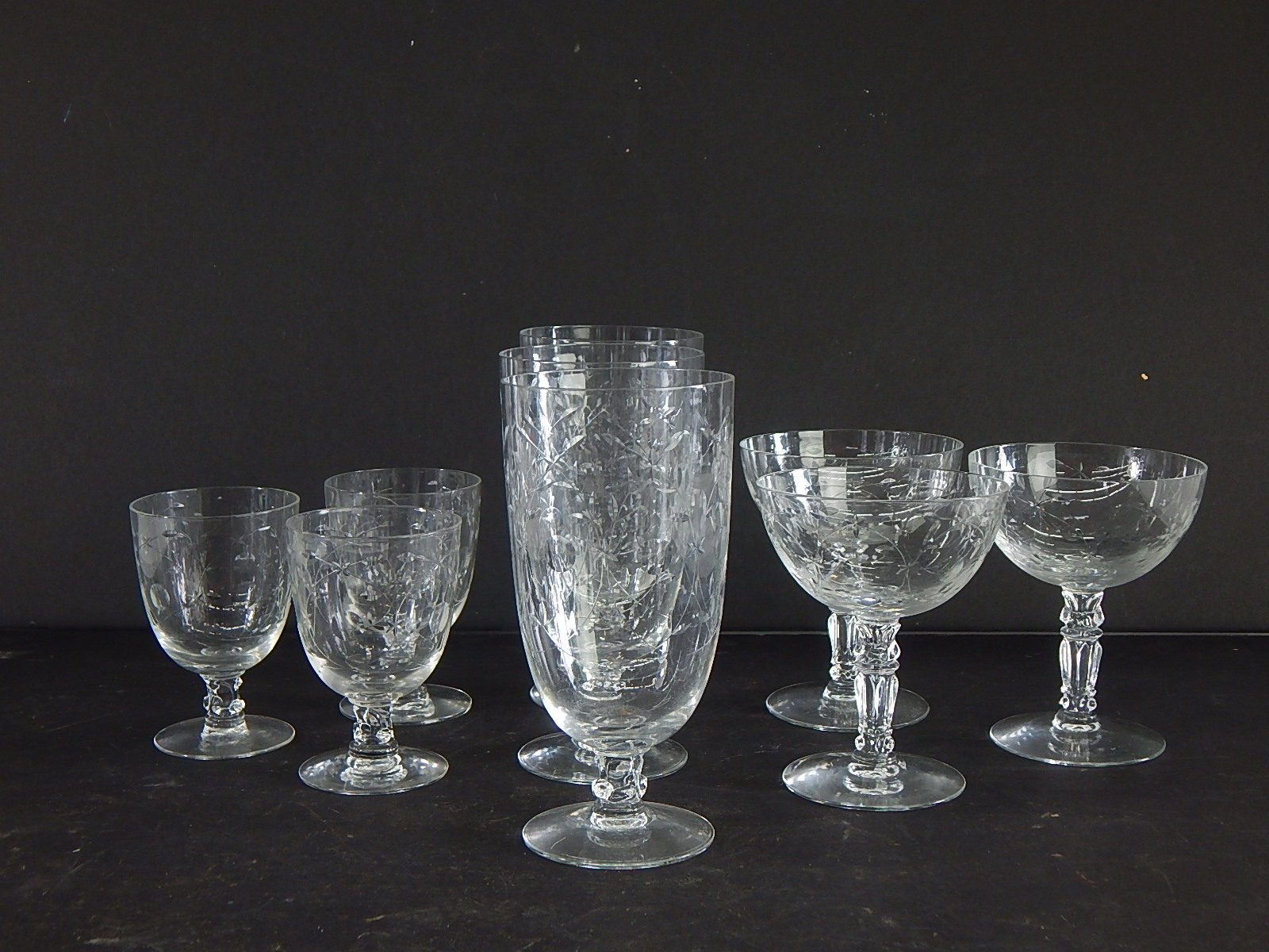 Antique Etched Crystal Stemware