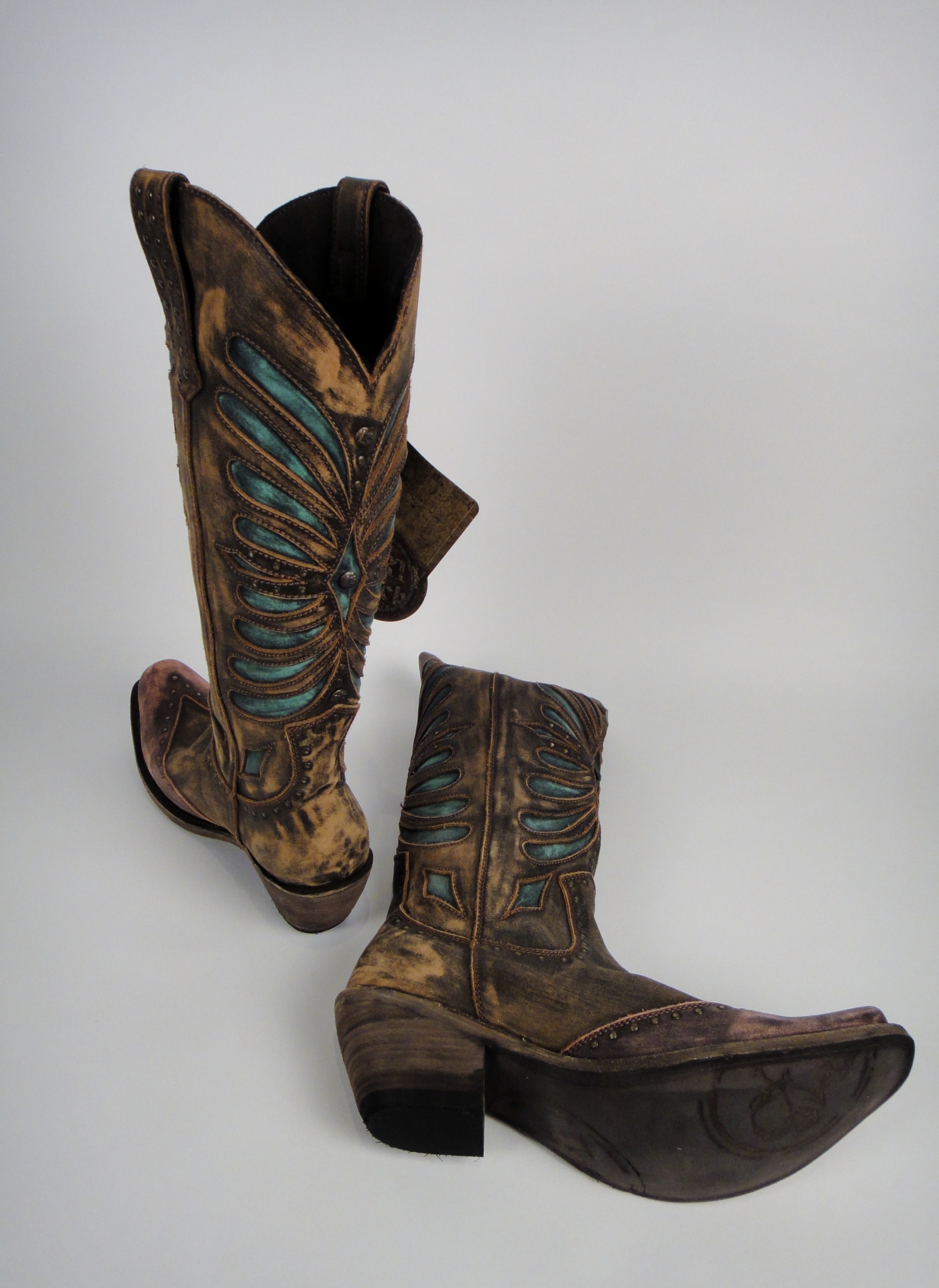 Women's Liberty Black Destressed Canela, Turquoise Inlay Boots