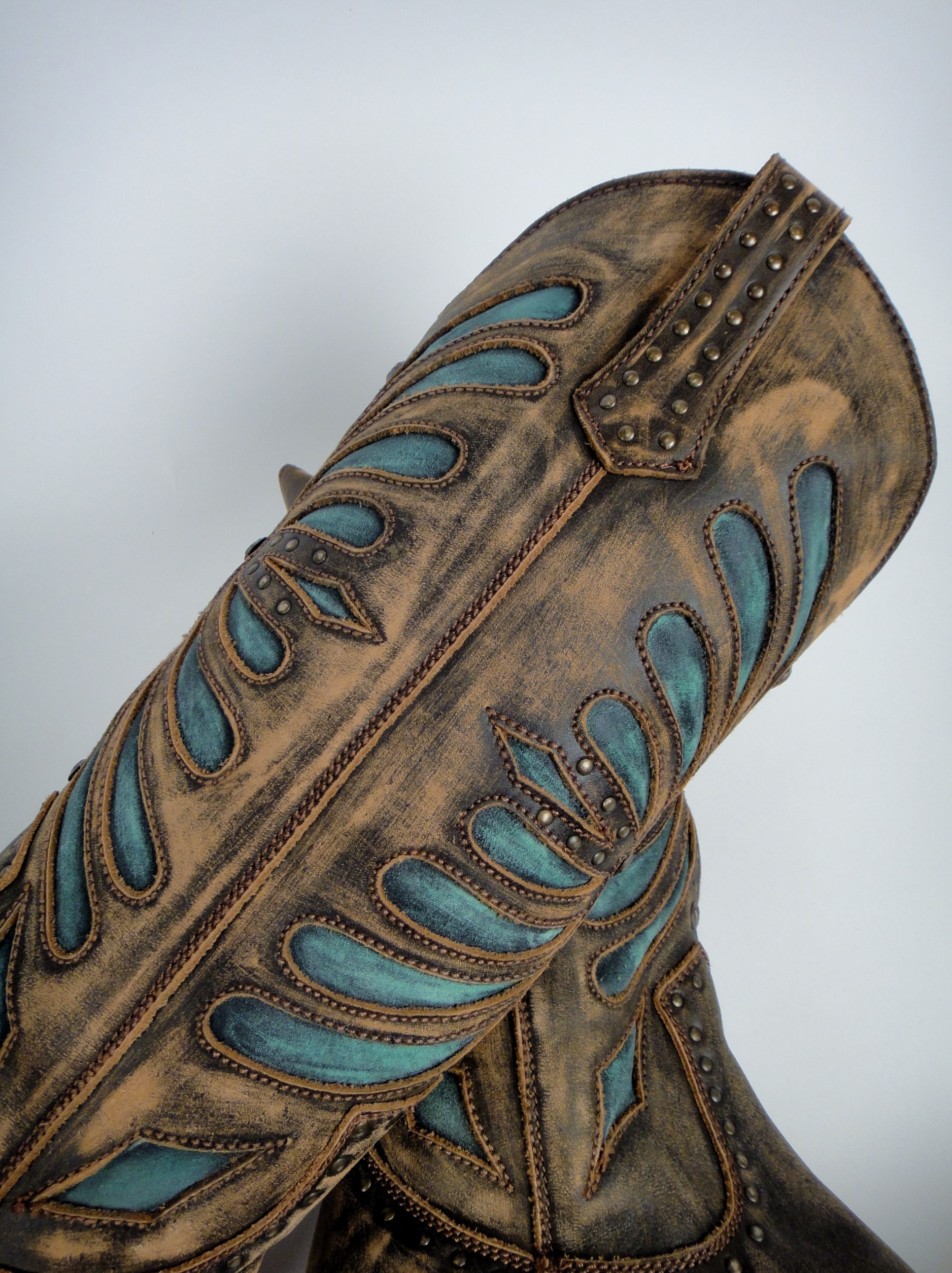 Women's Liberty Black Destressed Canela, Turquoise Inlay Boots