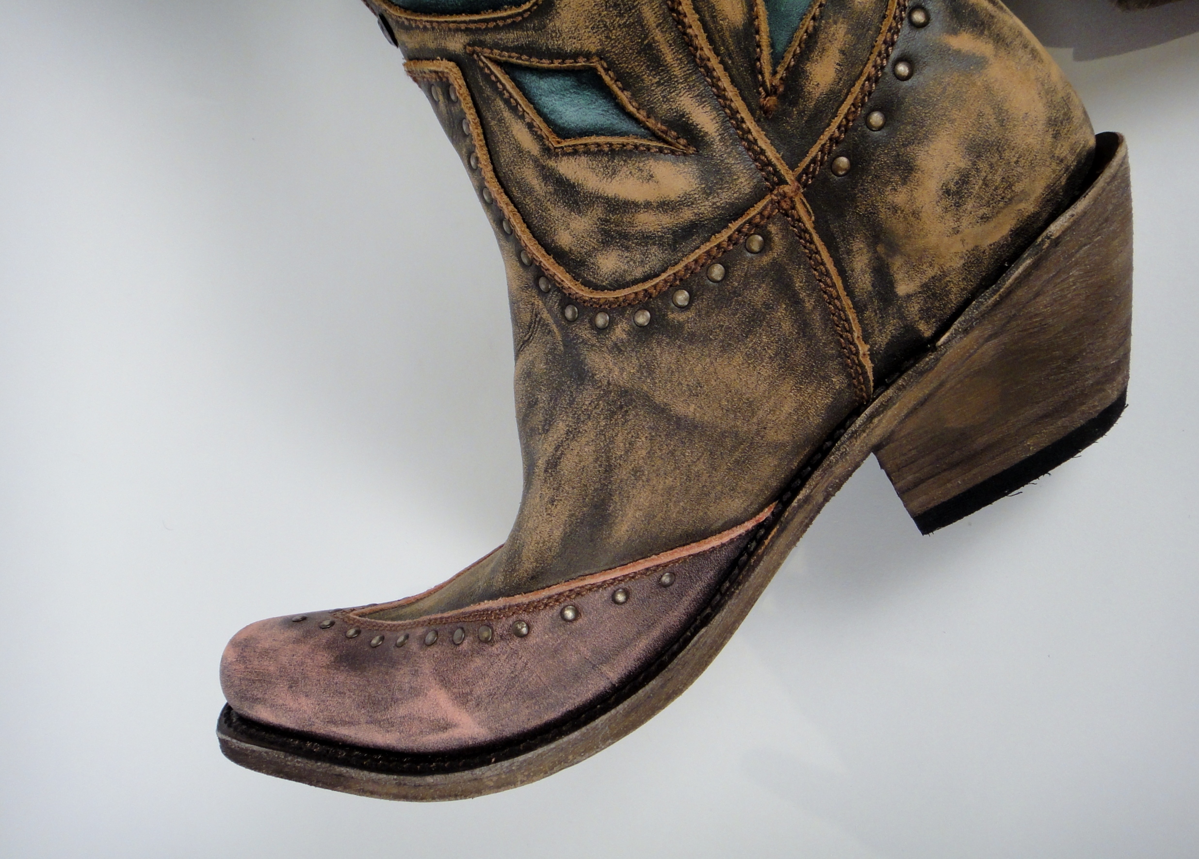 Women's Liberty Black Destressed Canela, Turquoise Inlay Boots