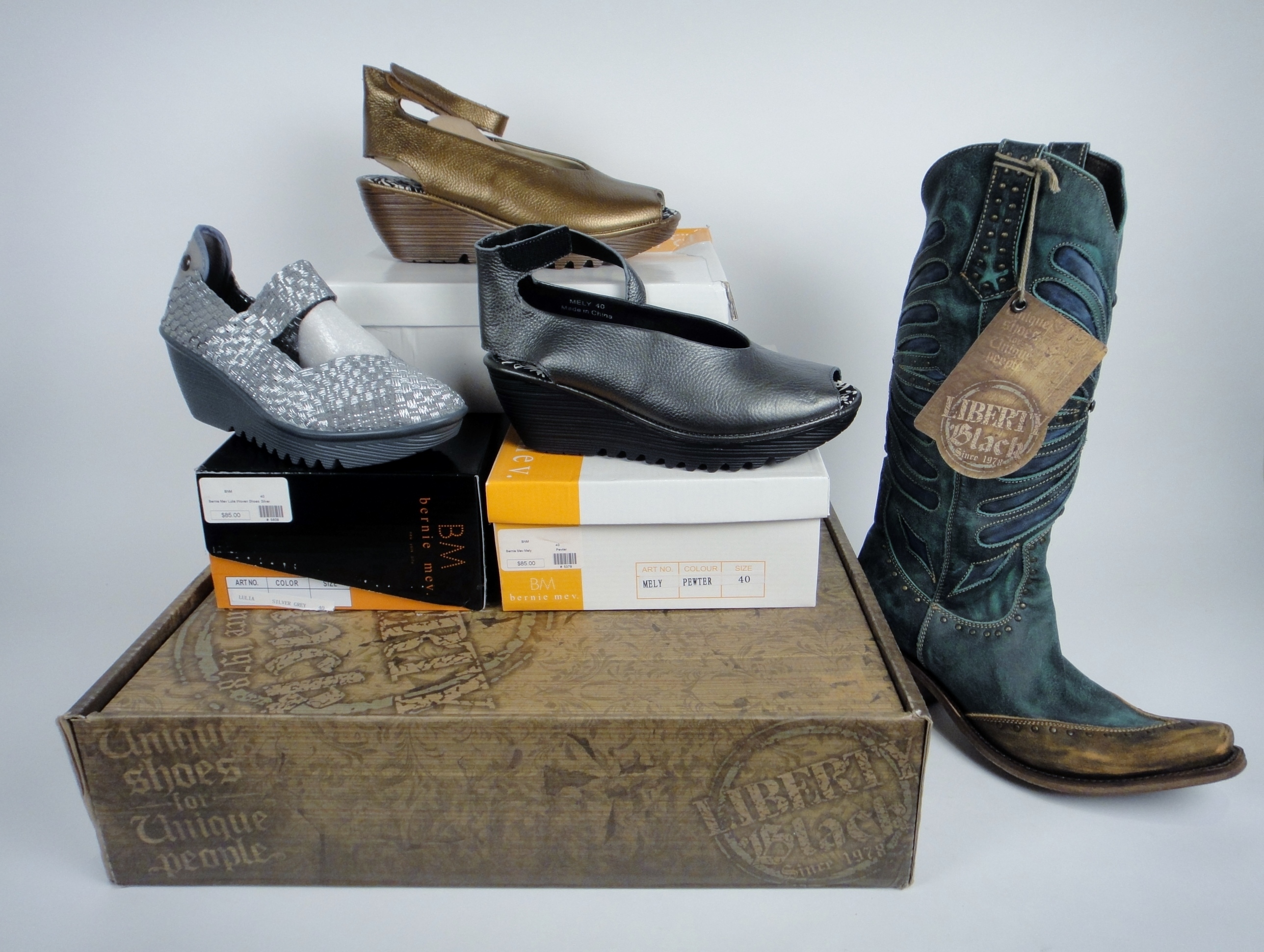 New Liberty Black Boots and Bernie Mev Shoes Size "9"